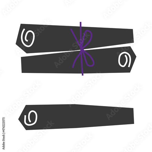 Vector flat illustration with group of cinnamon sticks. Isolated Cassia Vera has simple geometric shape. Black silhouettes of Christmas spices are on white background. Natural decoration