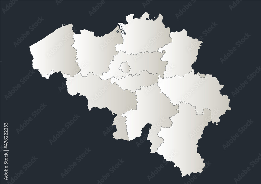 Belgium map, Infographics flat design colors snow white, individual regions blank