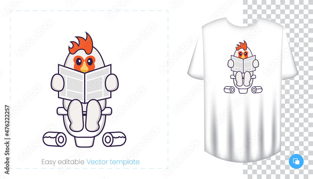 Cute chicken character. Prints on T-shirts, sweatshirts, cases for mobile phones, souvenirs. Isolated vector illustration on white background. Cute chicken character. Prints on T-shirts, sweatshirts, cases for mobile phones, souvenirs. Isolated vector illustration on white background.