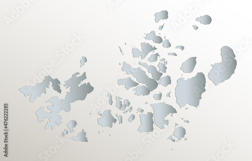 Fotografie, Obraz Franz Josef Land map, administrative division, white blue card paper 3D, blank