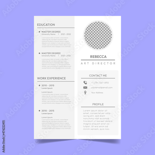 Minimalist CV Resume Template Elegant EPS10 this resume gives off a formal yet friendly but simple aura so that any Human Resource Department is going to recruit you no matter what photo