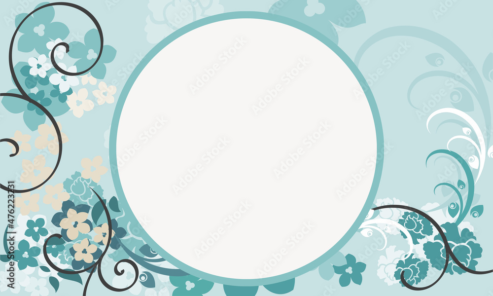 floral blue background with white circle in the middle floral blue background with white circle in the middle
