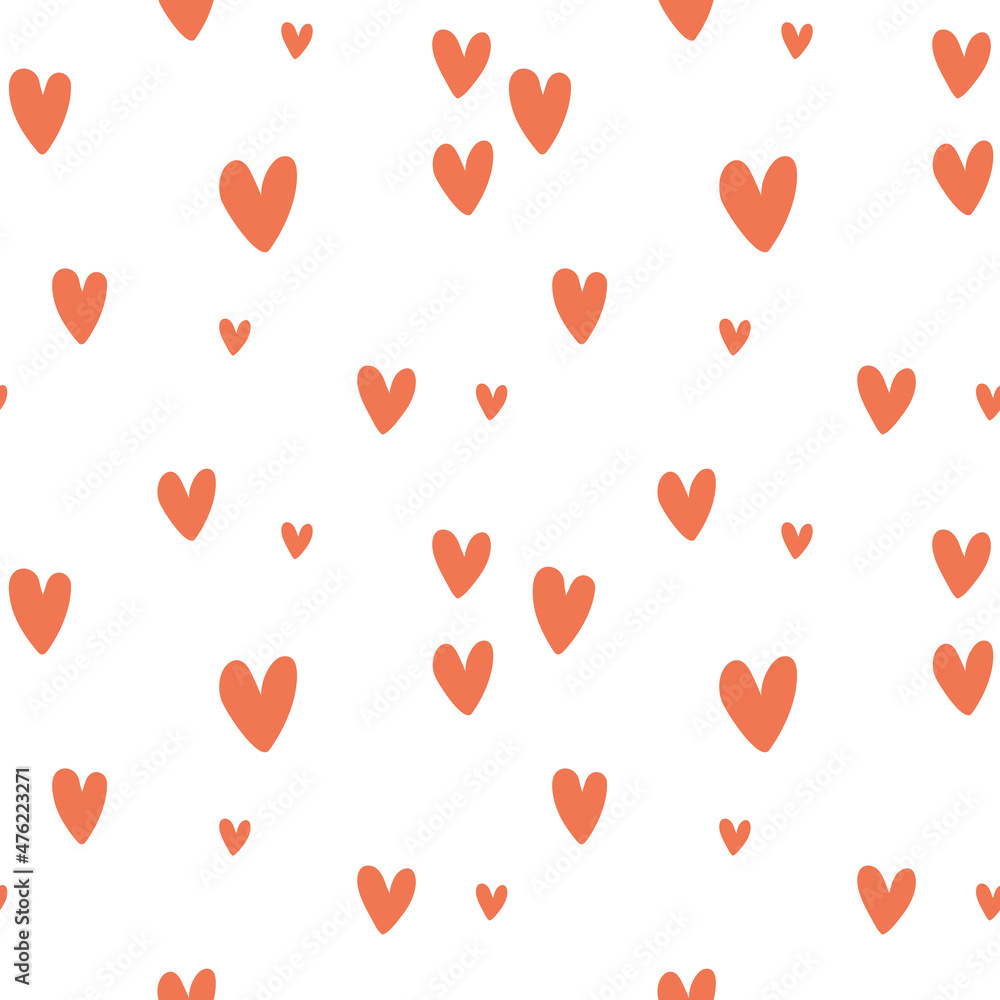 vector seamless pattern with red cute hearts