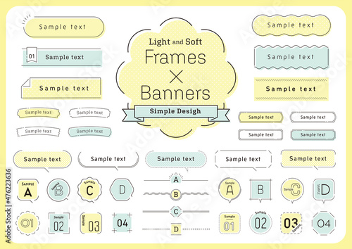 シンプルなデザインのフレーム・リボン・ふきだしのセット