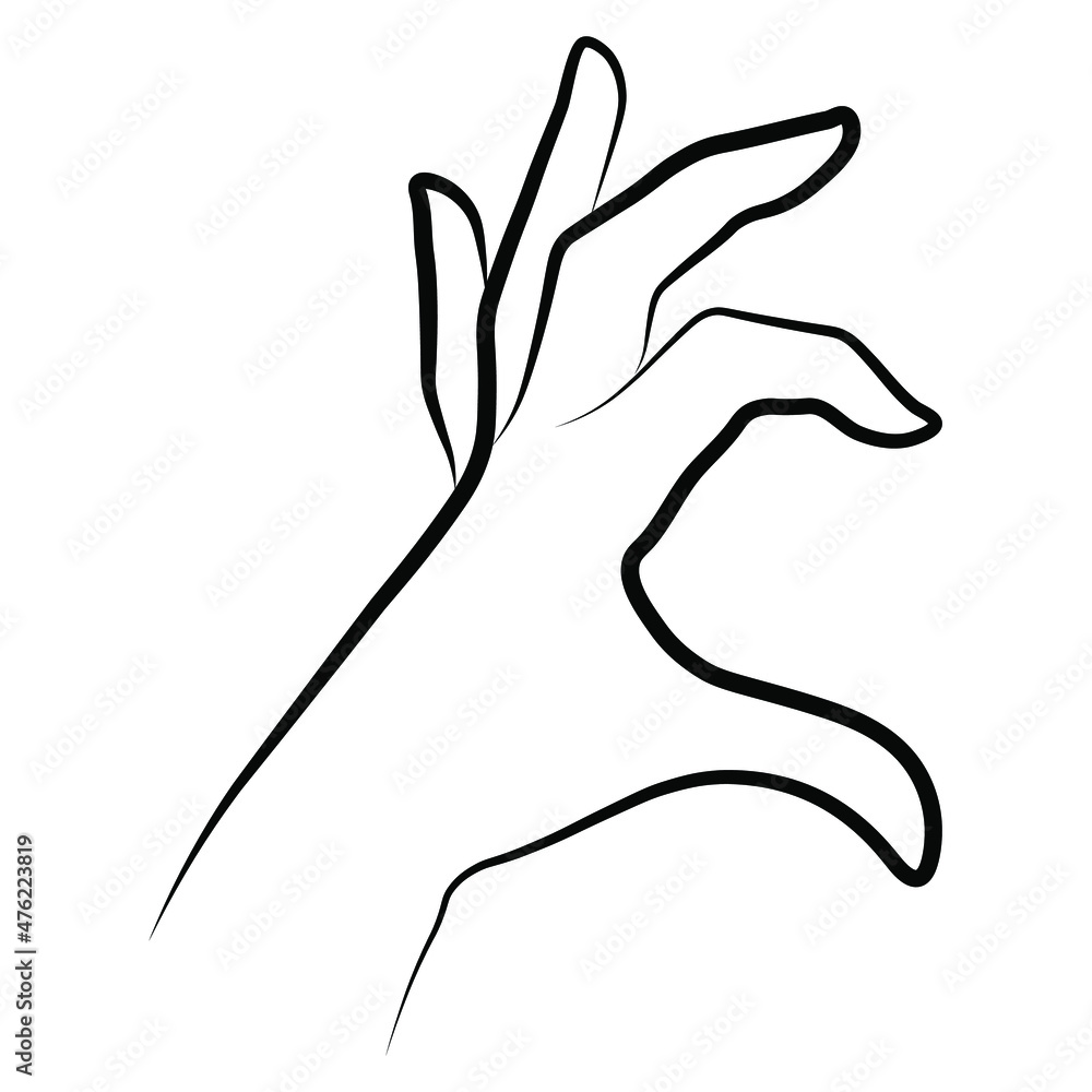 Fototapeta premium Women hand half heart gesture simple outline minimalistic linear style. Vector Illustration of female hands for create logos, prints and other designs on white background