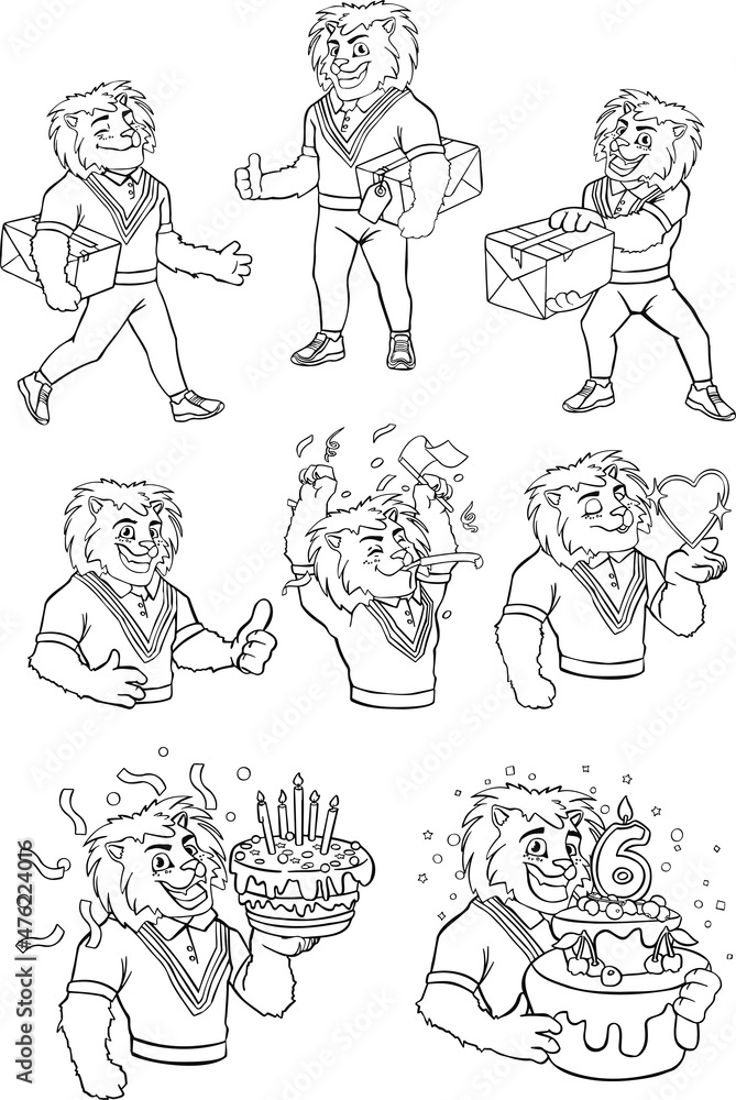 Emotions emoticons lion joy holiday cartoon style character