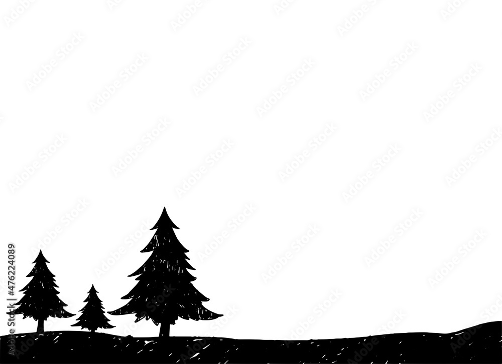 Christmas tree on snowy landscapes isolate on png or transparent    background, Graphic resources for New Year, Birthdays and luxury card. Vector illustration
