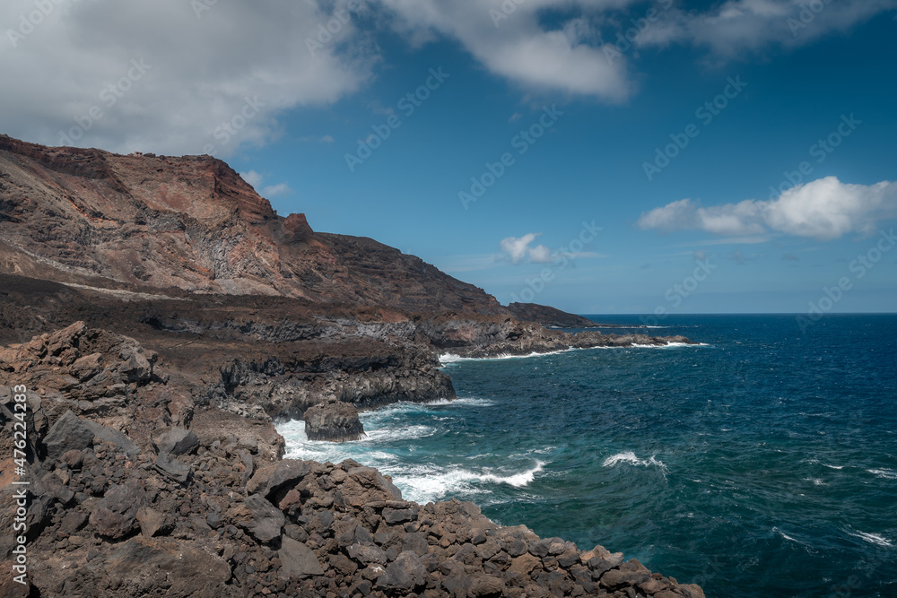Volcanic seascape. Rocks formation in Tamaduste. El Hierro . Canary Islands