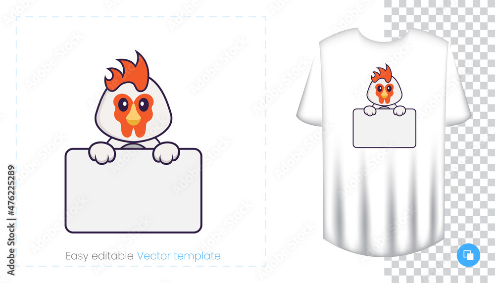 Cute chicken character. Prints on T-shirts, sweatshirts, cases for mobile phones, souvenirs. Isolated vector illustration on white background. Cute chicken character. Prints on T-shirts, sweatshirts, cases for mobile phones, souvenirs. Isolated vector illustration on white background.