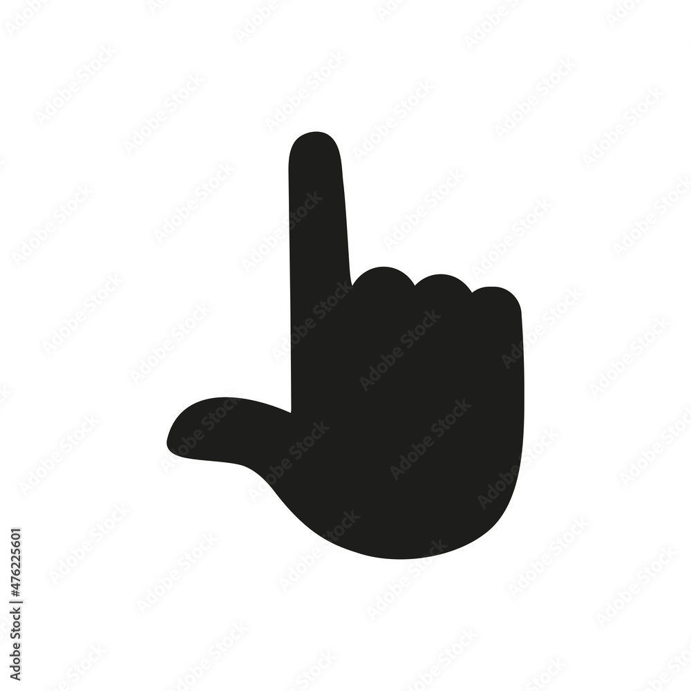 Finger pointer symbol. Hand icon. Black arm gesture silhouette. Vector isolated on white. Finger pointer symbol. Hand icon. Black arm gesture silhouette. Vector isolated on white.