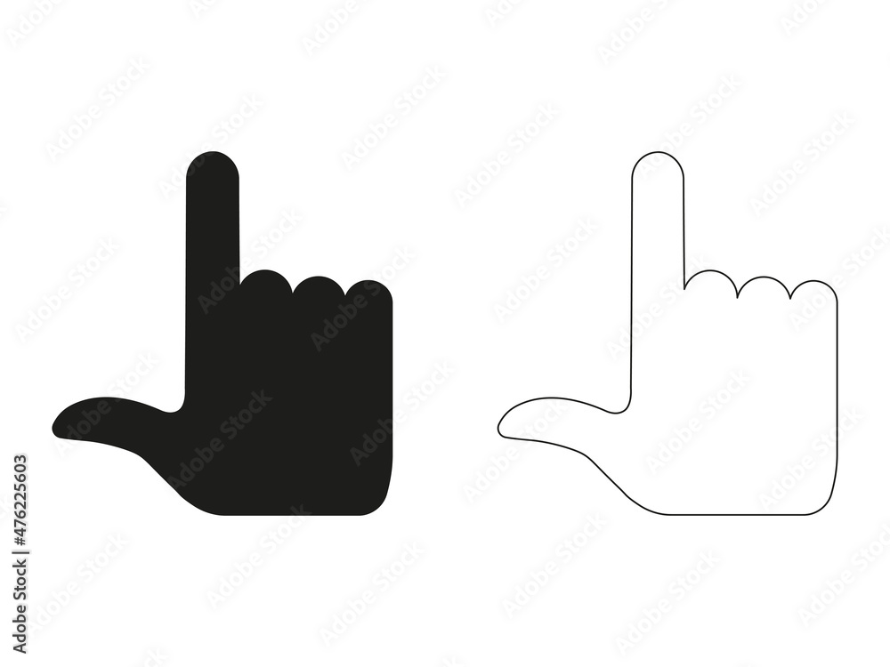Finger pointer symbol set. Hand line icon. Black arm gesture silhouette. Vector isolated on white. Finger pointer symbol set. Hand line icon. Black arm gesture silhouette. Vector isolated on white.