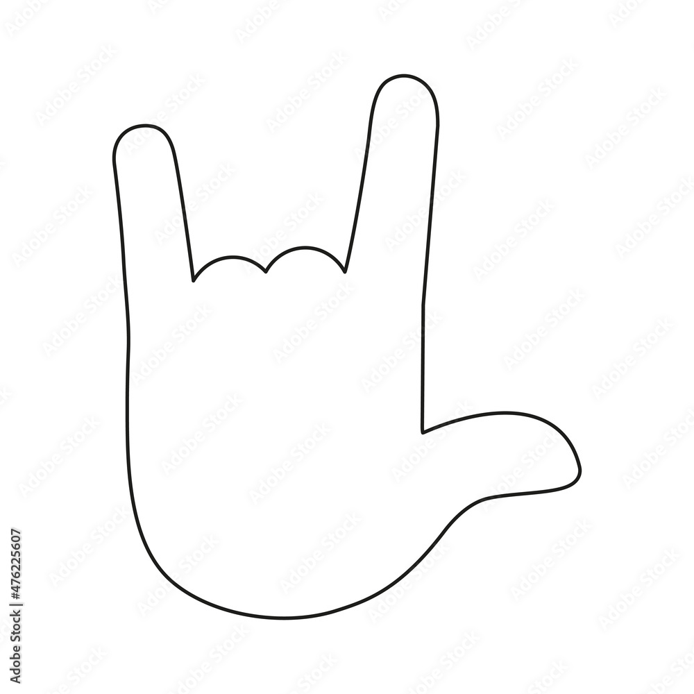 Rock and roll fingers line symbol. Heavy metal sign. Horns gesture linear pictogram. Vector isolated on white. Rock and roll fingers line symbol. Heavy metal sign. Horns gesture linear pictogram. Vector isolated on white.