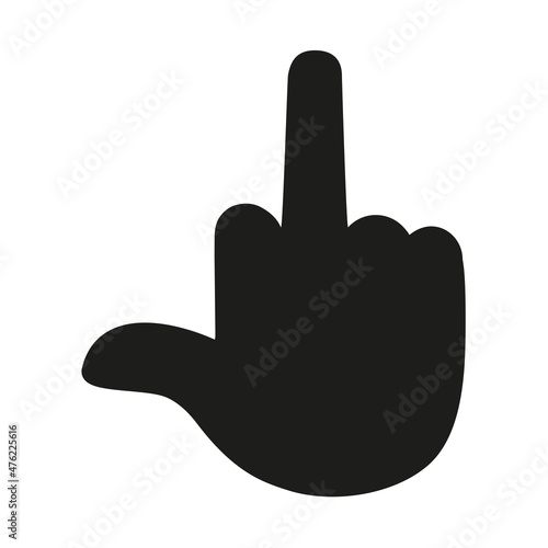 Fuck you finger symbol. Middle finger up. Hand icon. Black arm gesture silhouette. Vector isolated on white.