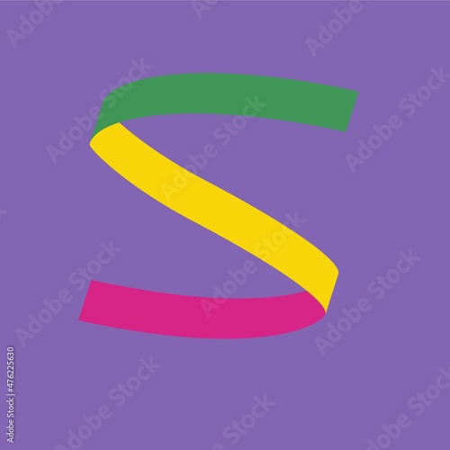 letter s purple background yellow-pink ribbon