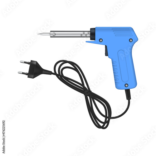 Pulse soldering iron with wire and plug. Side view. Soldering tool for electronics on white background. Vector illustration.