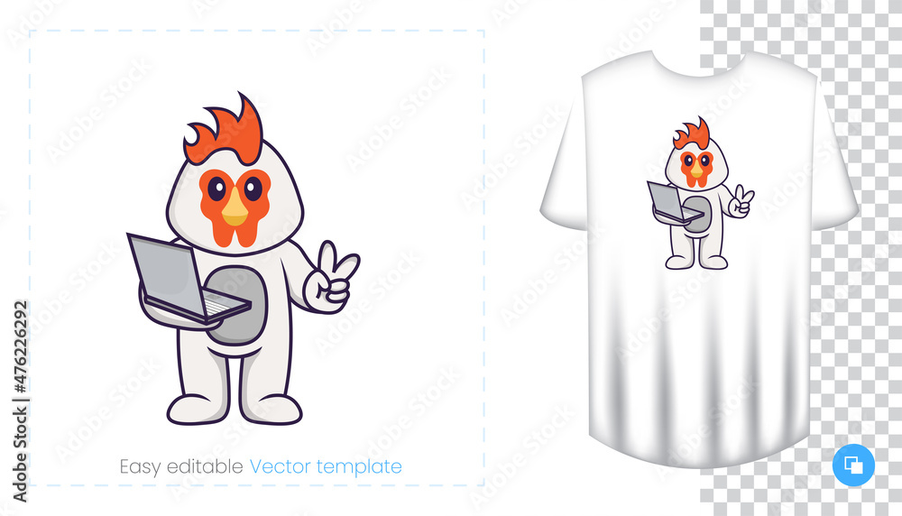 Cute chicken character. Prints on T-shirts, sweatshirts, cases for mobile phones, souvenirs. Isolated vector illustration on white background. Cute chicken character. Prints on T-shirts, sweatshirts, cases for mobile phones, souvenirs. Isolated vector illustration on white background.