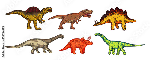 Fototapeta Naklejka Na Ścianę i Meble -  dinosaur illustrations hand drawn vector set. prehistoric extinct mammals, isolated doodles on white background for graphic design