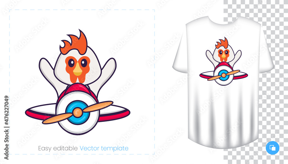 Cute chicken character. Prints on T-shirts, sweatshirts, cases for mobile phones, souvenirs. Isolated vector illustration on white background. Cute chicken character. Prints on T-shirts, sweatshirts, cases for mobile phones, souvenirs. Isolated vector illustration on white background.