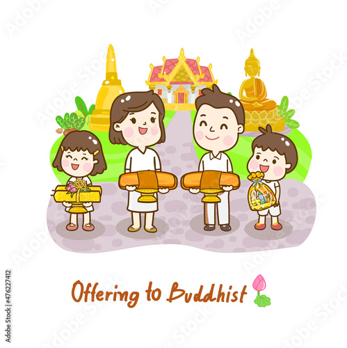 Cartoon offering to monk vector.