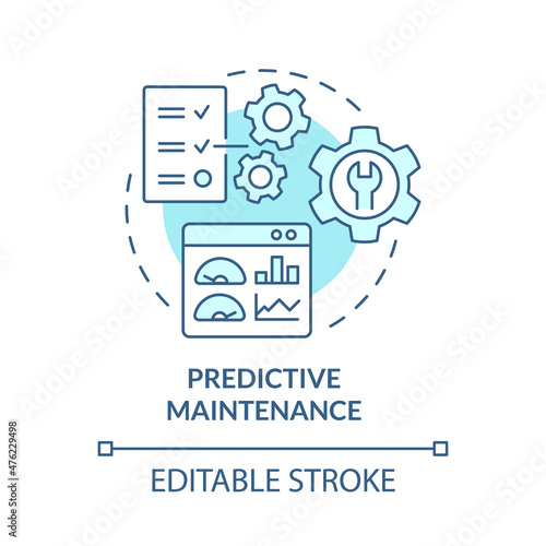 Predictive maintenance turquoise concept icon. Digital twin benefit abstract idea thin line illustration. Isolated outline drawing. Editable stroke. Roboto-Medium, Myriad Pro-Bold fonts used