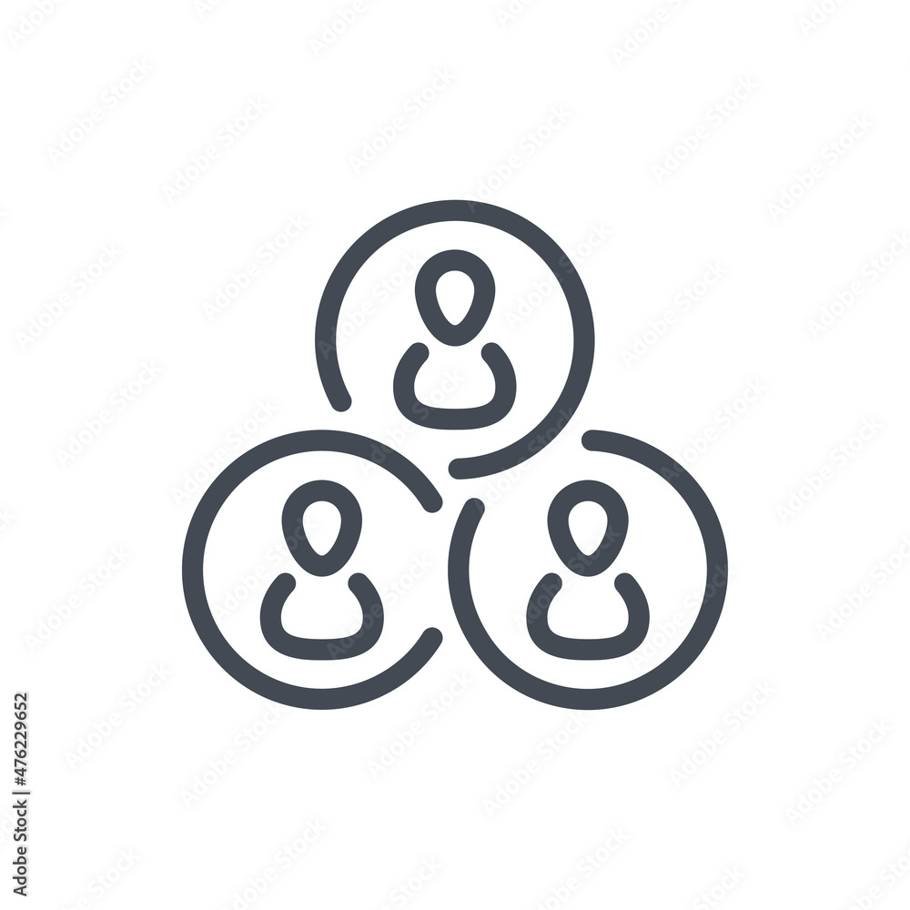 Community, Social network and Team cooperation line icon. Circles with people inside vector outline sign. Community, Social network and Team cooperation line icon. Circles with people inside vector outline sign.