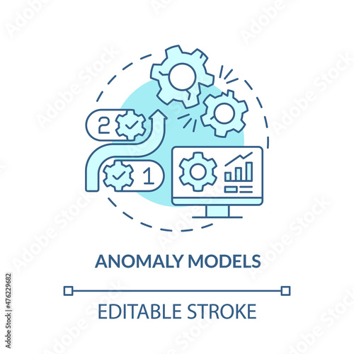 Anomaly models turquoise concept icon. Identifying unexpected events abstract idea thin line illustration. Isolated outline drawing. Editable stroke. Roboto-Medium, Myriad Pro-Bold fonts used