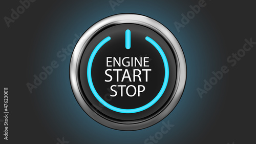 Engine start stop button with blue shine photo