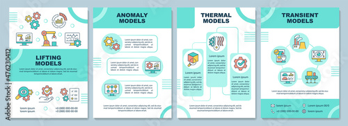 Digital twin models green brochure template. Modeling. Booklet print design with linear icons. Vector layouts for presentation, annual reports, ads. Arial-Black, Myriad Pro-Regular fonts used