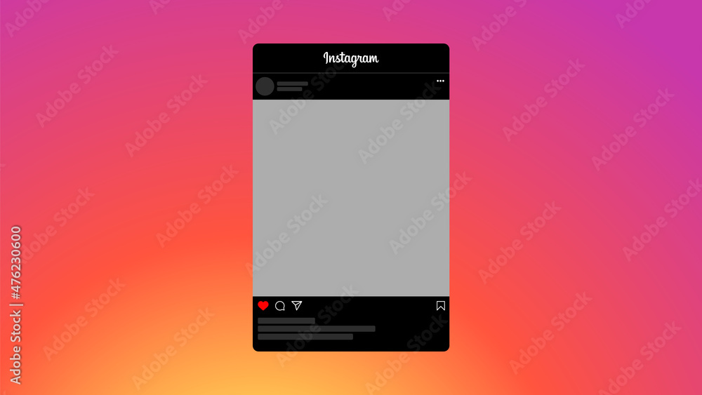 Instagram Post Mockup in Dark Mode. Instagram Feed Post Black User Instagram Post Mockup in Dark Mode. Instagram Feed Post Black User