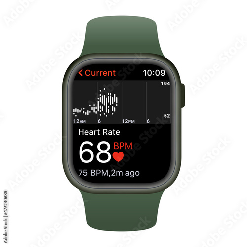 Smart Watch with watch face heart rate status mockup.