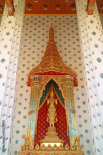 Stunning Niramitr Buddha Image at the Front Entrance of Ordination Hall of Wat Arun or The Temple of Dawn, Bangkok, Thailand