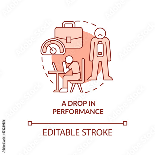 Drop in performance terracotta concept icon. Anxiety of overworking abstract idea thin line illustration. Isolated outline drawing. Editable stroke. Roboto-Medium, Myriad Pro-Bold fonts used