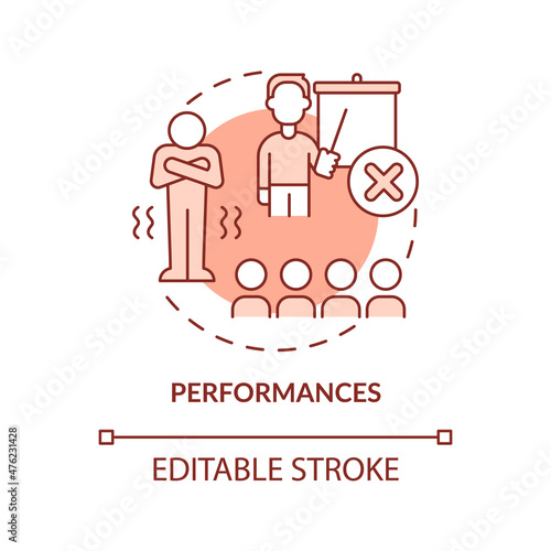 Performances terracotta concept icon. Panic attack trigger. Mental illness abstract idea thin line illustration. Isolated outline drawing. Editable stroke. Roboto-Medium, Myriad Pro-Bold fonts used