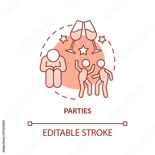 Parties terracotta concept icon. Social anxiety disorder trigger abstract idea thin line illustration. Isolated outline drawing. Editable stroke. Roboto-Medium, Myriad Pro-Bold fonts used