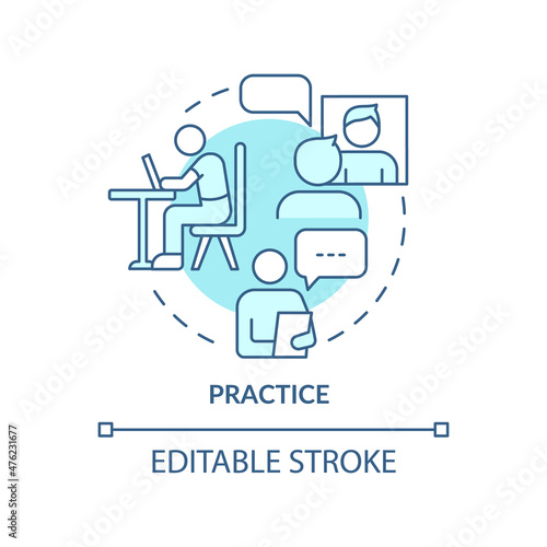 Practice turquoise concept icon. Overcome panic. Avoiding anxiety abstract idea thin line illustration. Isolated outline drawing. Editable stroke. Roboto-Medium, Myriad Pro-Bold fonts used