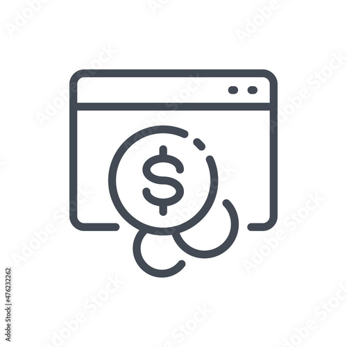 Make money on the Internet and Online payment line icon. Website with dollar coins vector outline sign.