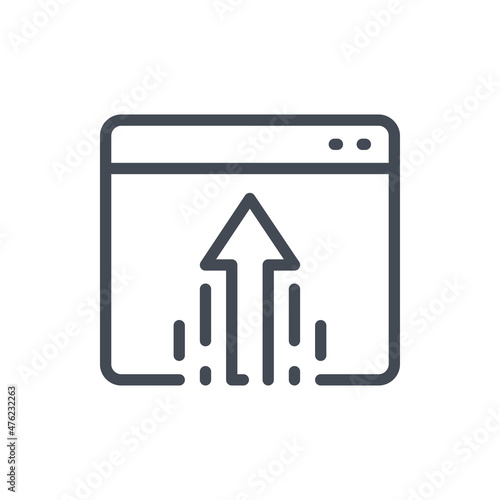 Upload to website or Internet line icon. Web page with arrow up vector outline sign.