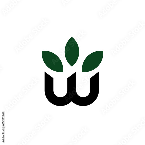Abstract letter w leaf logo identity. Simple initial w nature organic logo
