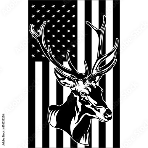 Patriotic hunter logo SVG design with a deer head and the US flag
