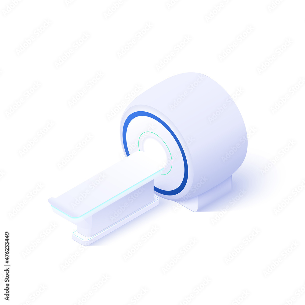 Obraz premium Magnetic resonance imaging concept in isometric vector design. Mri scan machine or equipment isolated on white background. Web banner layout template