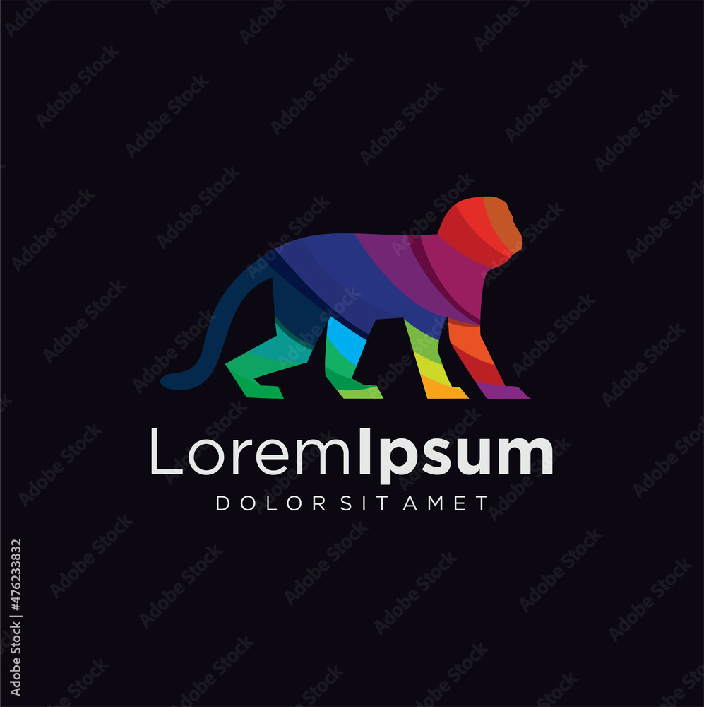 Obraz premium Abstract Colorful gradient monkey Logo primate langur ape vector template flat design illustration