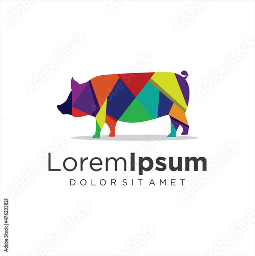 Colorful Polygonal geometric style pig Logo Suitable For Company Business Media Games Personal Needs And Others. Hog boar logo vector template illustration