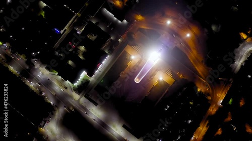 Rostov-on-Don, Russia. Stele to the Liberators of Rostov. Theatre square. Night view, Aerial View Hyperlapse, Point of interest photo