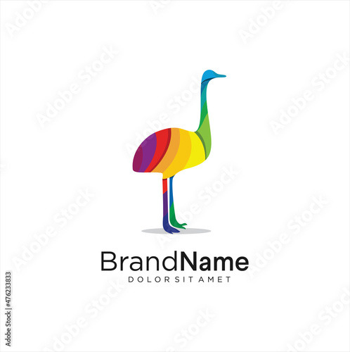 Abstract Flat geometric ostrich Logo colorful Bird vector template illustration