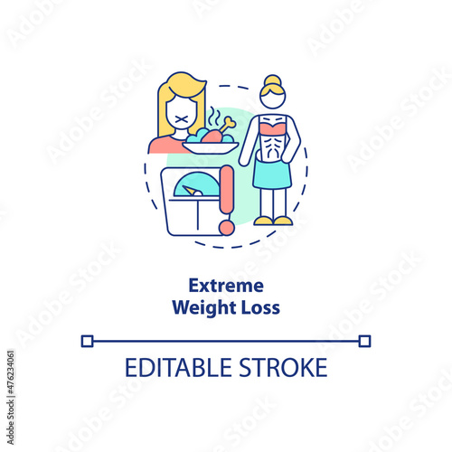 Extreme weight loss concept icon. Food intake refusal. Anorexia symptoms abstract idea thin line illustration. Isolated outline drawing. Editable stroke. Roboto-Medium, Myriad Pro-Bold fonts used