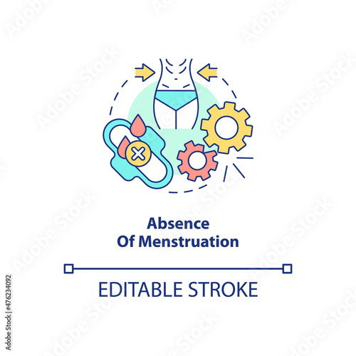 Absence of menstruation concept icon. Missing menstrual periods. Amenorrhea abstract idea thin line illustration. Isolated outline drawing. Editable stroke. Roboto-Medium, Myriad Pro-Bold fonts used