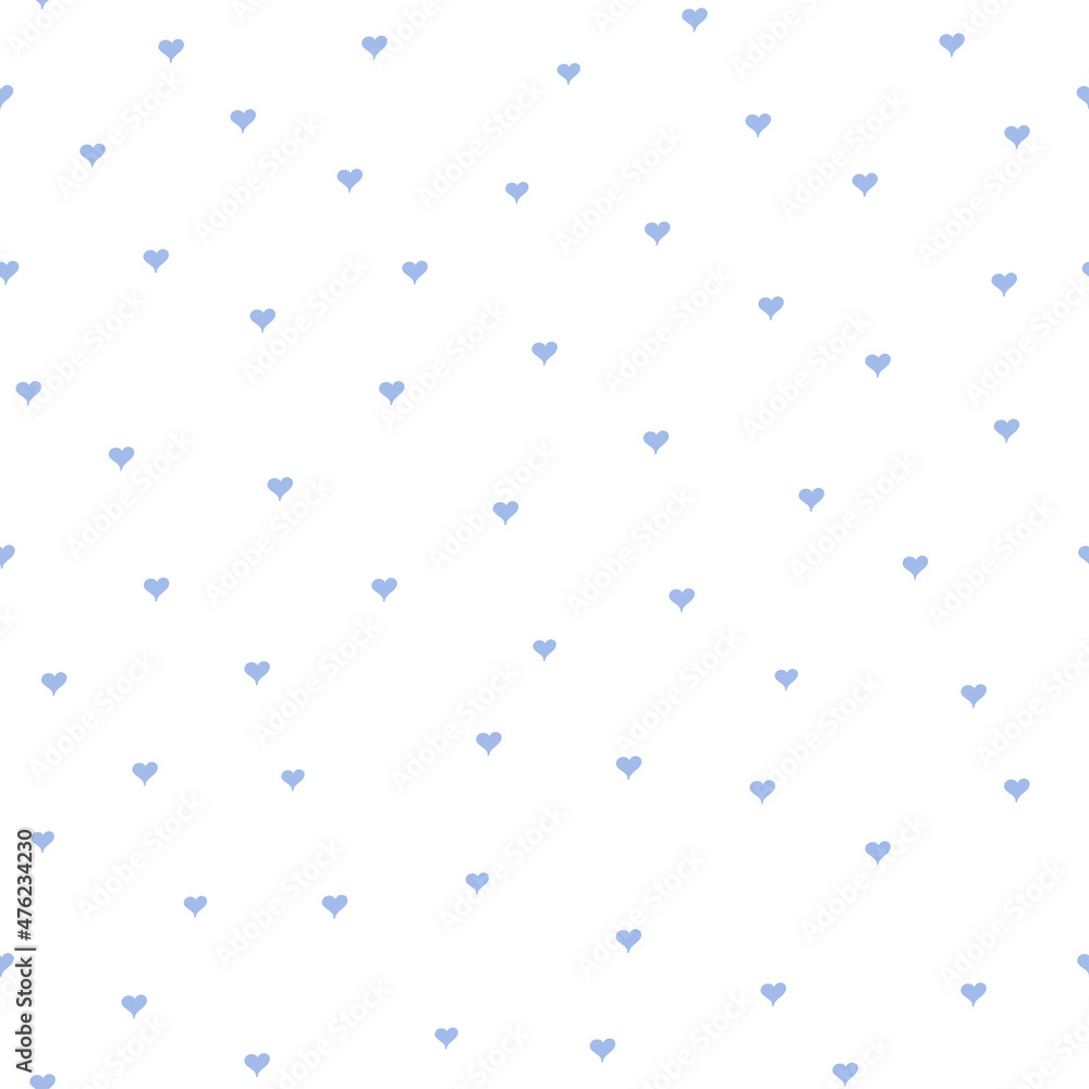 Small blue hearts on white background seamless pattern. Cute little hearts in seamless pattern.