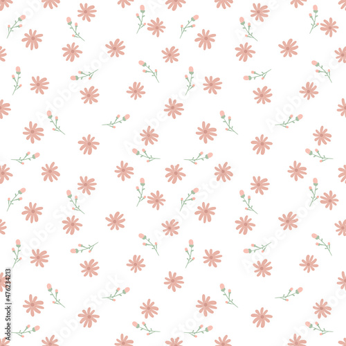 Cute hand drawn little flowers  seamless pattern. chamomile background. Floral pattern. Pretty flowers on white background. Printing with small pink flowers. elegant template for fashionable printers