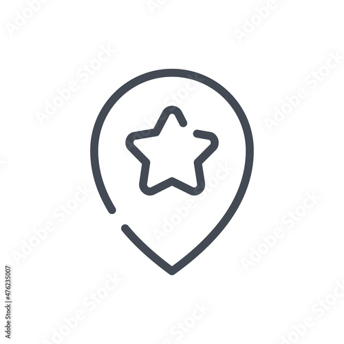Favorite location line icon. Location pin with star vector outline sign.