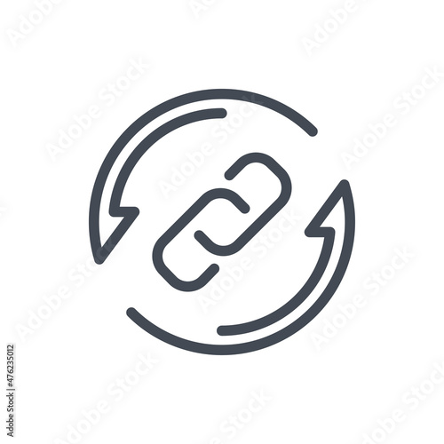 Change link line icon. Chain with rotating arrows vector outline sign.